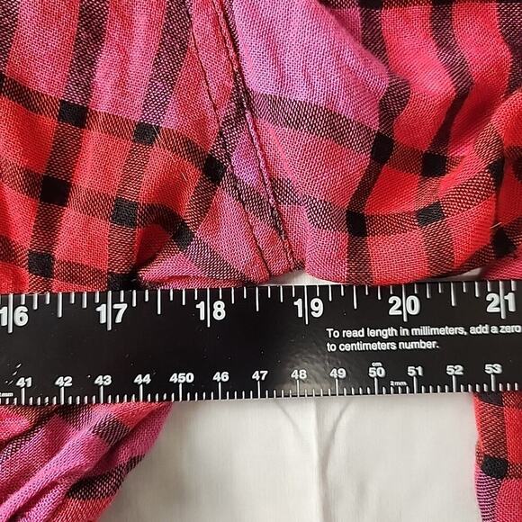 Free People Pacific Dawn Plaid Shirt Womens Size MED Drawstring Waist Snap Front - Picture 9 of 10